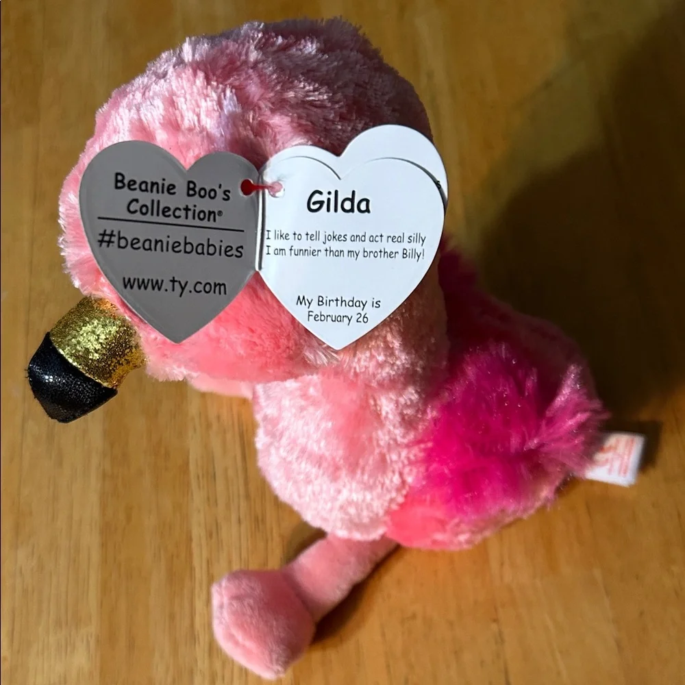 Ty Pink and Black Flamingo Plush Toy